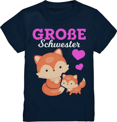 Produktbild von Große Schwester T-Shirt Fuchs Große Schwester Geschenk – Navy / 110/116 (5-6)