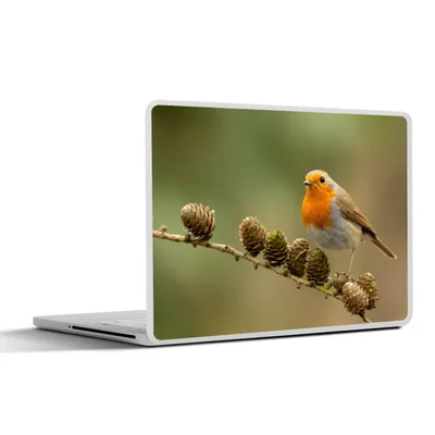Produktbild von MuchoWow® Laptop Aufkleber Sticker Cover Vogel - Rotkehlchen - Tannenzapfen - Zweig - Herbst 30x21 cm - Sticker für Laptop - Selbstklebend