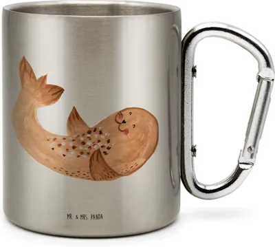 Produktbild von Mr. & Mrs. Panda Thermobecher Robbe Liegen - Transparent - Geschenk, Teetasse, Metallbecher, Seehund, Meerestier, Ostsee, Isolierbecher Edelstahl, Strand, Nordsee