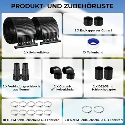 Produktbild von Pool Solarheizung - Solarkollektor für Pool - Größe L - Länge 500–600 cm - Breite 75 cm - Für 20.000–24.000 l Becken - Temperatur 0–45 °C