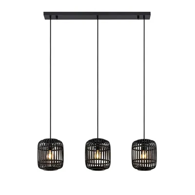 Produktbild von Lindby Pendellampe Canyana, schwarz, 3-flg., Rattan, 105 cm