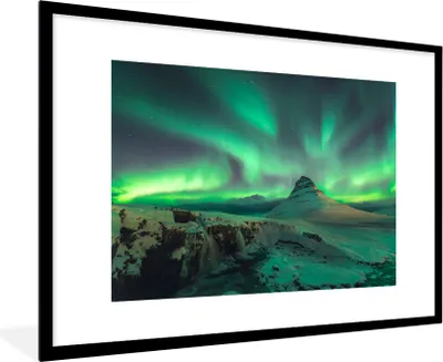 Produktbild von MuchoWow® MuchoWow® Gerahmtes Poster Nordlichter - Berge - Norwegen 90x60 cm - Poster mit zchwarzem Bilderrahmen - Wanddekoration - Fotos