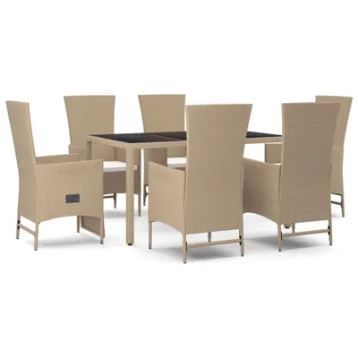 Produktbild von 7-tlg. Garten-Essgruppe mit Kissen Beige Poly Rattan