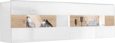 Produktbild von Hängevitrine Tartu Vitrine 131x37x45cm Hochglanz Farbe wählbar,weiß / Eiche San Remo