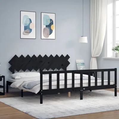 Produktbild von Massivholzbett mit Kopfteil Schwarz 200x200 cm , Klassische Betten Design 2024