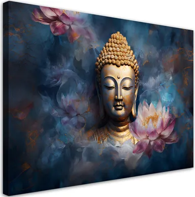 Produktbild von Leinwandbild Buddha und Zen-Blumen 100x70 Feeby Blau bild für die wand bereit zum aufhängen