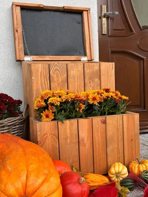 Produktbild von Holz-Pflanzkasten mit integriertem Paketfach, 54 x 56 x 69 cm, braun