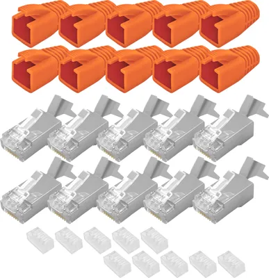 Produktbild von 10x ARLI RJ45 Netzwerkstecker mit Zugentlastung, Einführhilfe und Tülle für Verlegekabel Cat7