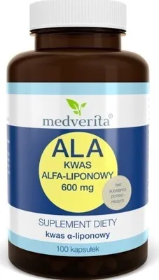 Produktbild von Medverita ALA 600 mg – 100 Kapseln – Alpha-Liponsäure Supplement