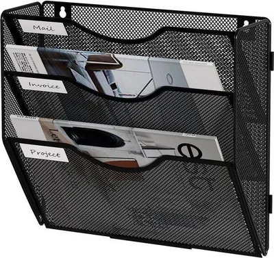 Produktbild von Metallischer A4-Zeitschriftenhalter Wand 3-Schichten Gitter Wandhalter Zeitungshalter mit Fächern Metall Organizer für Büro, schwarz