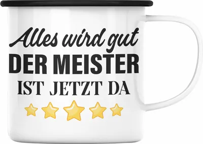 Produktbild von Trendation - Meisterprüfung Bestanden Geschenk Meister Prüfung Emaille Tasse Mann Metallbauer Schreiner Dachdecker Maler Elektrotechnik Elektronik (Schwarz)
