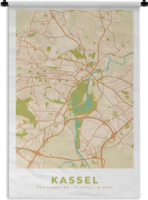Produktbild von MuchoWow® Wandteppich Wandbehang Stadtplan - Kassel - Vintage - Stadtplan 60x90 cm Tapisserie Dekoration Wandtuch - Foto-Teppich - Abwaschbar