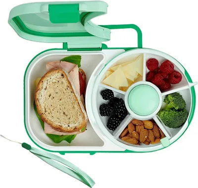 Produktbild von Snackbox Kinder Lunchbox, drehbare Snack Spinner Box mit Fächern und Deckel, tragbare multifunktionale Aufbewahrungsbox, auslaufsicher und luftdicht