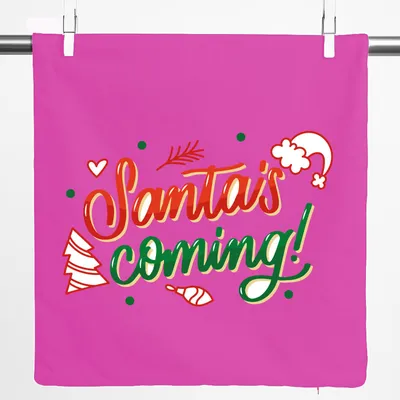 Produktbild von Huuraa Kissenbezug Santa is Coming Schriftzug 40x40cm Fuchsia Baumwolle Dekokissenbezug Geschenkidee