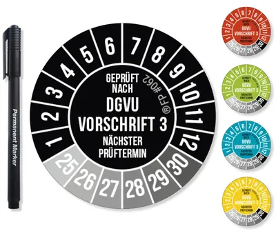 DGUV V3 Teststicker 30 mm, 300 Stück, schwarz/weiß, UV-beständig