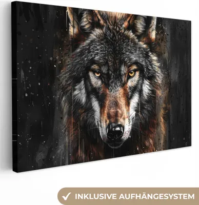 Obrázok produktu pre MuchoWow® - Obraz na plátne - Zvieratá - Vlk - Portrét - Čierna - Hnedá, fototapeta, nástenné dekorácie obrazy obývacia izba, 90x60cm
