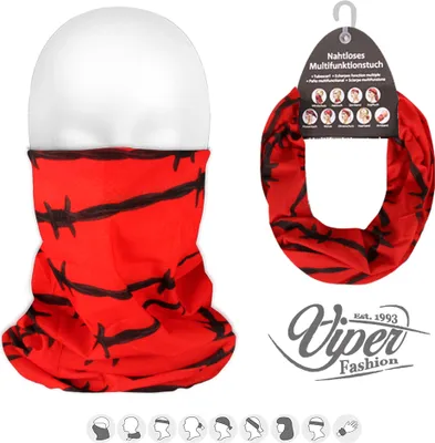 Produktbild von Multifunktionstuch 9 - Gesichtsmaske Schlauchschal Mund Nase Maske Halstuch Rot-schwarz  Stacheldraht