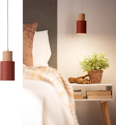 Produktbild von "KIRA" Pendelleuchte aus braunem Metall und Holz – skandinavischer und moderner Stil E27