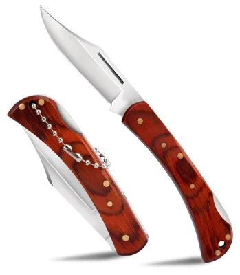 Image de Couteau à lame pliante, couteau à deux mains, conforme à la norme 42a, 13,9 cm, acier 440C, manche en bois, mécanisme de verrouillage
