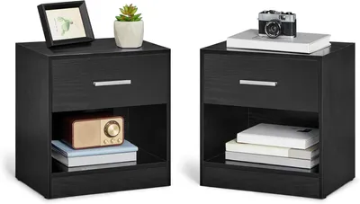 Imagen del producto de Conjunto de 2 mesitas de noche – Mesas auxiliares con cajón y compartimento abierto – Fabricadas en aglomerado – Diseño moderno