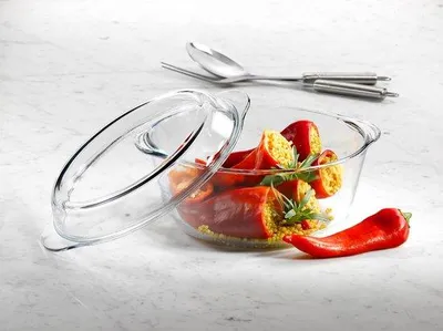 Produktbild von Glas Bräter mit Deckel, 27 cm Durchmesser, 3 Liter Fassungsvermögen, 10 cm Höhe