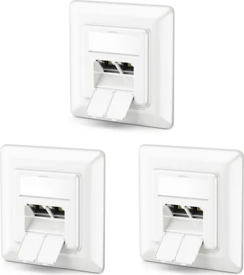 Produktbild von deleyCON 3x CAT6a Netzwerkdose 2x RJ45 Buchse Geschirmt Unterputz Montage 10 Gbit Ethernet Netzwerk LAN Dose Patchkabel Netzwerkkabel Verlegekabel Weiß