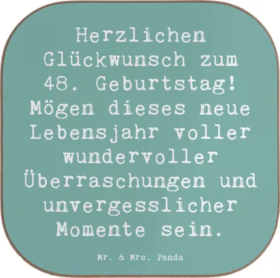 Produktbild von Mr. & Mrs. Panda Untersetzer Tasse Spruch 48. Geburtstag - Meeresbrise - Geschenk, gläseruntersetzer, Lebensfreude, Geburtstagsparty, Tischschoner, Geburtstagsgeschenk