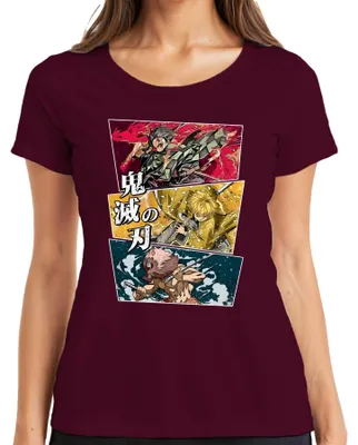 Produktbild von 鬼滅の刃 Kimetsu no Yaiba Tanjiro Zenitsu Inosuke Anime Geschenk Damen T-Shirt, Burgundy, M