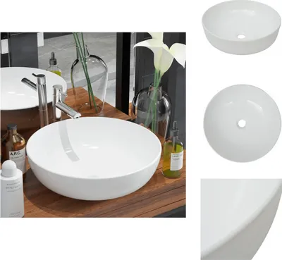 Obrázek produktu pro vidaXL Umyvadlo kulaté keramické bílé 41,5 x 13,5 cm - Umyvadlo do koupelny