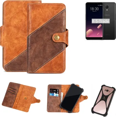 Produktbild von K-S-Trade Handy-Hülle Schutz-Hülle Bookstyle Case Wallet-Case kompatibel mit Meizu M6S Handy Cover Bumper Kantenschutz Smartphone dunkelbraun braun