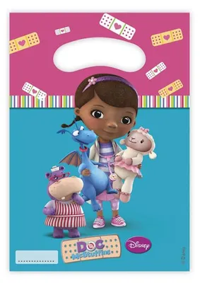 Produktbild von Doc McStuffins Partytüten & Geschenktüten Rosa für Kindergeburtstag, 6 Stück, 16,5 x 23 cm