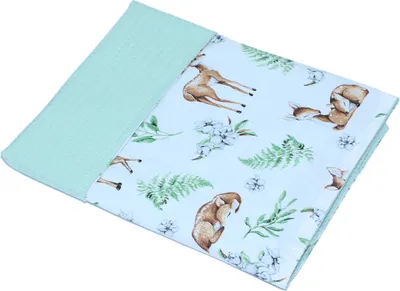Produktbild von Babydecke Waffelpiqué Baumwolle Kuscheldecke Kinderwagendecke - 08. Reh + Minze