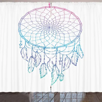Produktbild von ARANDE Bohemien Gardine, Native American Traumfänger Tribal Federn und Mond Hipster Theme, 280 x 245 cm, Hot Pink weiß und blau