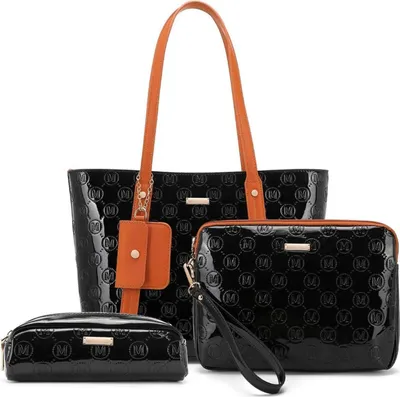 Produktbild von Miss Lulu Damen Handtasche 3-teiliges Set Kunstleder Shopper Clutch Kosmetiktasche Münztäschchen
