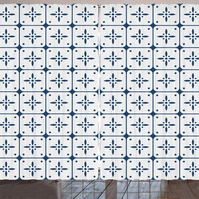 Image de ARANDE Rideau néerlandais, motif classique hollandais Delft à carreaux avec motifs floraux, 280 x 175 cm, bleu foncé et blanc