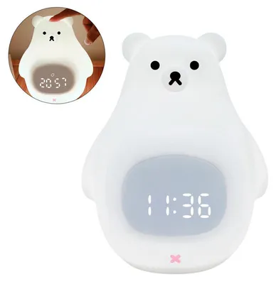 Produktbild von Silikon Nachtlicht Wecker, Nachtlichter, 7 Farben, 4 Helligkeiten, USB, 1200mAh – Für Kinder, tragbar, berührungsloser Schlummer, Ideal als Geschenk