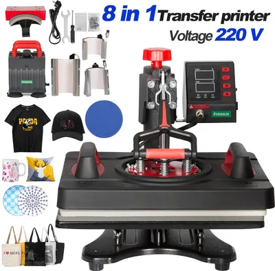 Image de presse à chaleur 8 en 1 38x30 cm, Pivotant, pour T-shirts et tasses, 220V EU