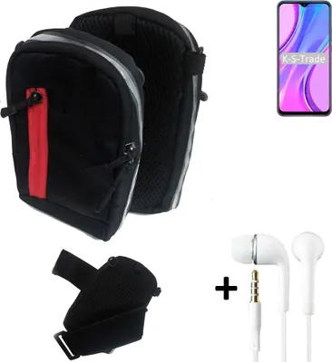 Produktbild von K-S-Trade Outdoor Gürteltasche Holster Umhängetasche + Kopfhörer kompatibel mit Xiaomi Redmi 9 schwarz Handy Tasche Case travelbag Schutzhülle