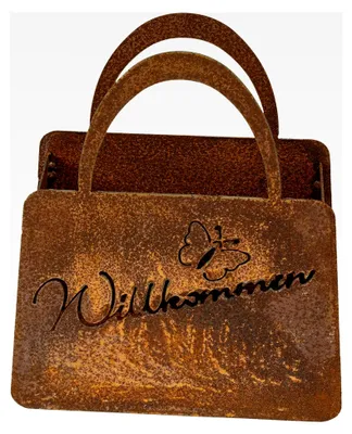 Produktbild von Rost Handtasche mit Schmetterling und Willkommen Schriftzug, 23 cm hoch
