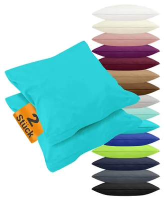 Productafbeelding van Set van 2 kussenslopen van jersey-katoen, effen kleur, ongeveer 40 x 145 cm, turquoise