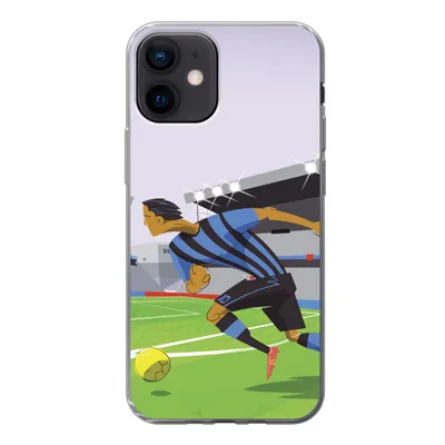 Produktbild von MuchoWow® Handyhülle Schutzhülle Hülle für iPhone 12 Eine Illustration von Spielern, die in einem Stadion Fußball spielen - Junge - Mädchen - Kinder Silikon Softcase Handy Hülle - Schutzhülle