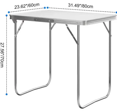 Immagine prodotto di Tavolo da campeggio pieghevole, ideale per l'esterno, dimensioni 80 cm. Piano rettangolare. Portatile. Perfetto per picnic, campeggio e viaggi. Colore: bianco