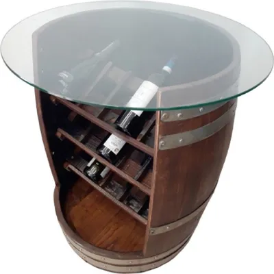 Produktbild von Casa Padrino Luxus Fass Stehtisch Braun / Silber Ø 78 x H. 80 cm - Massivholz Weinfass Bar Tisch mit Glasplatte und Weinregal - Garten Terrassen Gastronomie Bar Möbel