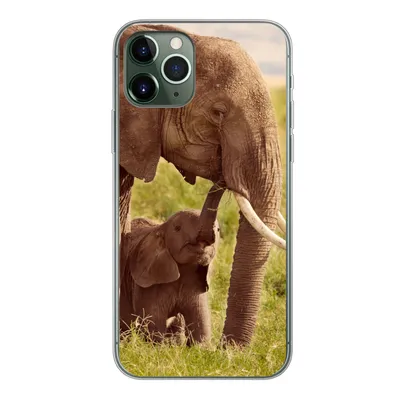 Produktbild von MuchoWow® Handyhülle Schutzhülle Hülle für iPhone 11 Pro Elefant - Gras - Jung - Rüssel Silikon Softcase Handy Hülle - Handy