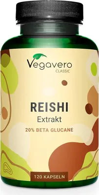 Produktbild von Vegavero Reishi Extrakt | 120 Kapseln | 40% Polysaccharide | 20% Beta-Glucane | vegan
