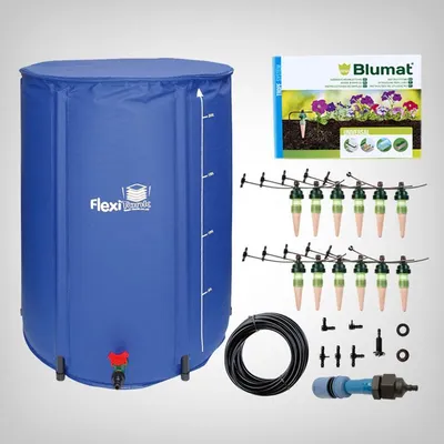 Produktbild von Blumat Tropf-Blumat Automatische Bewässerung | für 12 Pflanzen | inkl. 225L FlexiTank | Stromlose Urlaubsbewässerung Komplettset