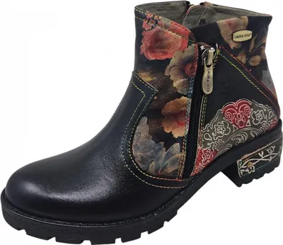 Produktbild von Laura Vita Damen Stiefelette Leder florales Muster Reißverschluss Cocrailo 74, Größe:39 EU, Farbe:Schwarz