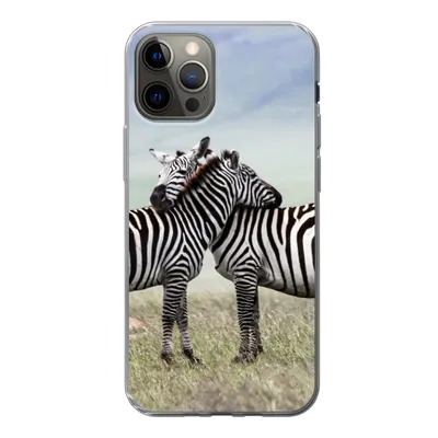 Produktbild von MuchoWow® Handyhülle Schutzhülle Hülle für iPhone 12 Pro Zebras - Gras - Schwarz - Weiß Silikon Softcase Handy Hülle - Abdeckung
