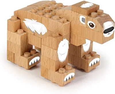 Obrázek produktu pro FabBrix WWF Wooden Bricks Dřevěné stavebnice Lední medvěd, upínací bloky z ho bukového dřeva, 100% kompatibilní s běžnými stavebnicemi