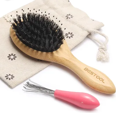 Image de BESTOOL Brosse à cheveux en poils de sanglier pour femmes hommes enfants - démêler, déméler, répartir l'huile - cheveux mouillés & secs